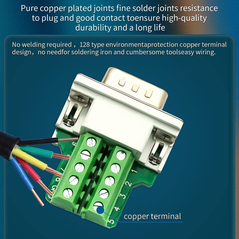 CenryKay 2PCS DB9 Male Solderless Connectorï¼ŒDB9 Male Breakout RS232 D-SUB Serial to 9-pin Port Terminal Connector Breakout Board with Case Long Bolts Tail Pipe - Image 3